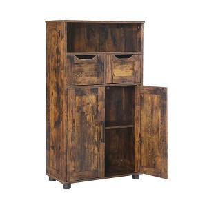 Tall Rustic Brown Storage Cabinet with 2 Large Drawers & Adjustable Shelf, Bathroom, Kitchen, Living Room, or Home Office Organizer - 1 of 4