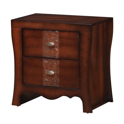 Espresso Brown 2-Drawer Transitional Nightstand with Nickel Hardware