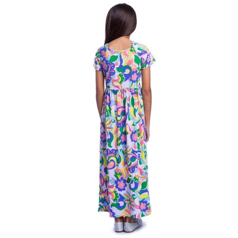 24seven Comfort Apparel Girls Floral Print Short Sleeve Pleated Maxi Dress, 3 of 5