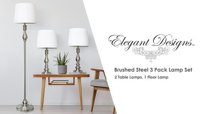 Brushed Steel and White 3-Piece Lamp Set with Empire Shades