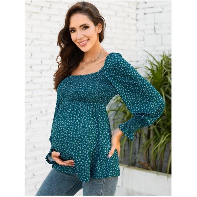 Women's Maternity Tops Elegant Square Neck Lantern Sleeve Blouse