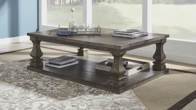 Gray Elm Veneer Rectangular Coffee Table with Shelf