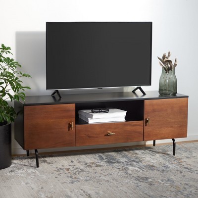 Genevieve 54" White and Walnut TV Stand with Gold Legs