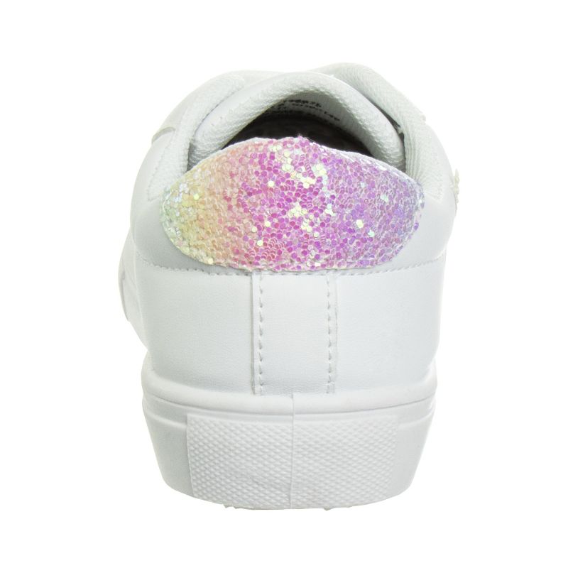 Kensie Girls White Casual Sneakers with Lace Up Closure and Glittery Accents  (Little Kid/Big Kid), 5 of 9