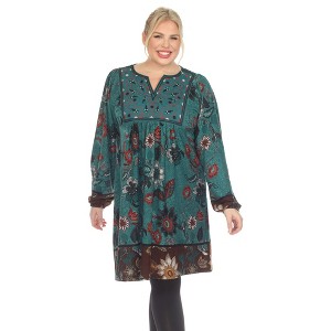 Plus Size Paisley Floral Embroidered Sweater Dress - 1 of 4