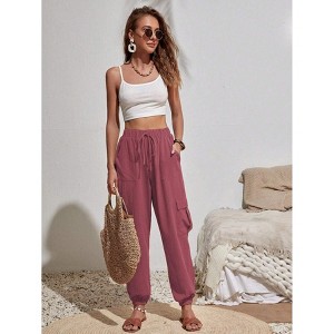 High Waisted Jogger Pants Loose Hiking Joggers for Women Casual Lightweight Tapered Cargo Pants with Pockets - 1 of 4
