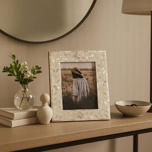 Decorative Picture Frame with Floral Vine Border - Elegant Photo Frame for Tabletop, Bedroom Nightstand, or Entryway Decor - Ivory & Tan - 1 of 4