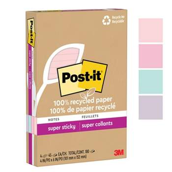 Post-it Recycled Super Sticky Notes 4"x6" Pastels