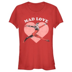 Juniors Womens Batman Valentine's Day Harley Quinn Mad Love T-Shirt - 1 of 4