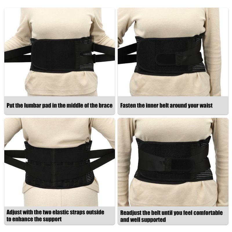 Unique Bargains Back Brace for Lower Back Pain Women Men Breathable Lumbar Support Belt for Ease Herniated Disc Scoliosis, 5 of 7