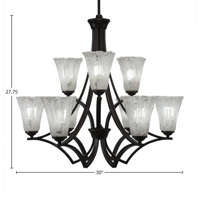 Toltec Lighting Zilo 9 - Light Chandelier in  Dark Granite with 5.5" Fluted Italian Ice Shade