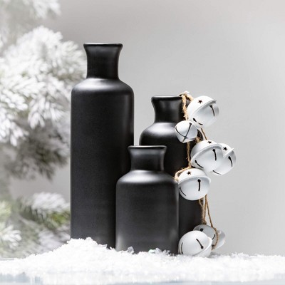 Modern Matte Black Ceramic Vase Trio for Elegant Table Decor