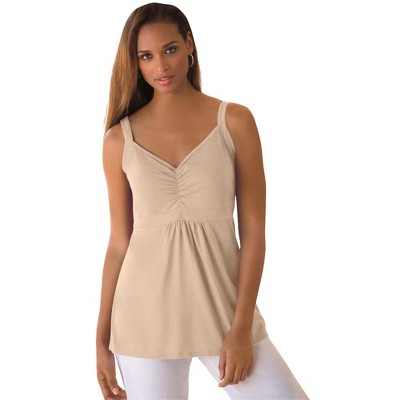 Jessica London Women's Plus Size Stretch Cotton Shirred Tank