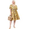 Agnes Orinda Women's Plus Size V Neck Floral Smocked Beach Summer Midi Empire Waist Dresses - 3 of 4