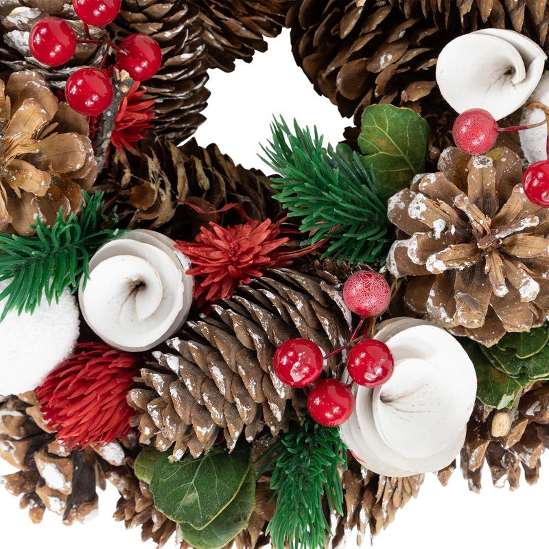 Northlight White Wooden Rose, Pine Cone and Berry Artificial Christmas Wreath, 10-Inch, Unlit, 4 of 6