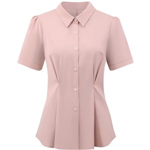 INSPIRE CHIC Women's Button Down Short Sleeve 2026 Summer Pleated Front Turn Down Collar Shirt - 1 of 4