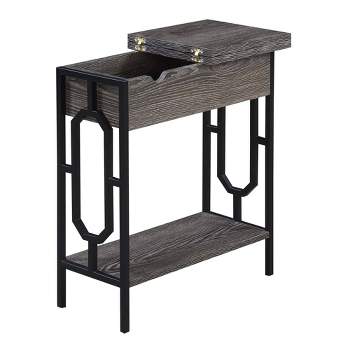 Omega Flip Top End Table with Charging Station Weathered Gray/Black - Breighton Home