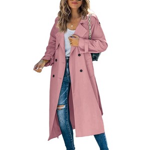 Imily Bela Womens Windproof Double Breasted Classic Lapel Slim Long Trench Coat with Belt - 1 of 4