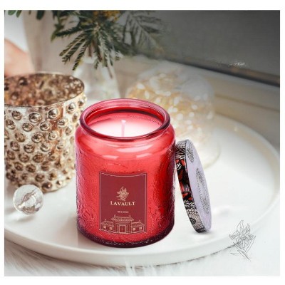 Lavender Amber Scented Red Ceramic Soy Candle Jar