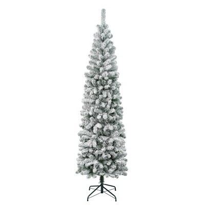 National Tree Company First Traditions Unlit Pencil Slim Flocked Acacia Hinged Artificial Christmas Tree