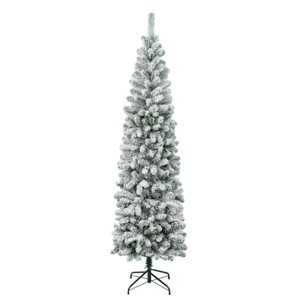 National Tree Company First Traditions Unlit Pencil Slim Flocked Acacia Hinged Artificial Christmas Tree - 1 of 3