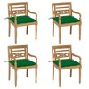 vidaXL 4-Piece Solid Teak Wood Batavia Chair Set with Green Cushions - Finely Sanded, Durable Outdoor Garden and Patio Seating - 2 of 4