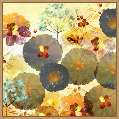 Textured Hedgerow Rust Abstract Floral Canvas with Maple Frame