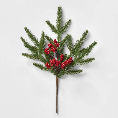 17in Greenery and Red Berries Holiday Arrangement Stem Pick - Wondershop™