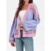Imily Bela Womens Button Up Striped Cardigan Oversized V Neck Puff Sleeve Color Block Knit Coat - 4 of 4