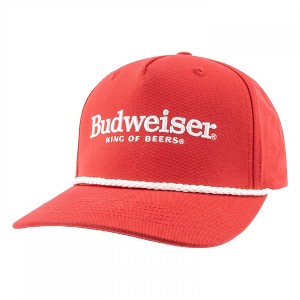 Mens Budweiser Embroidered White Logo on Red Snapback Rope Hat