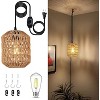 Mayeerty Plug in Pendant Light with LED Bulb Rattan Hanging Lamp with 16ft Dimmable Cord - 3 of 4