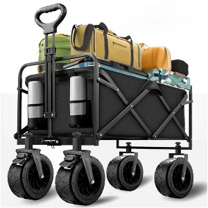 SKONYON Heavy-Duty Folding Wagon with All-Terrain Wheels – Collapsible Utility Cart with Adjustable Handle, 600D Oxford Fabric, Dual Bottle Holders - 1 of 4