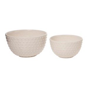 Transpac Dolomite 11 in. White Autumn Hobnail Mixing Bowls Set of 2 - 1 of 3