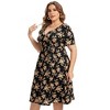 Coolmee Women Summer Plus Size Casual Midi Dresses Short Sleeve V Neck Drawstring Waist Knee Length T Shirt Sundress - 4 of 4