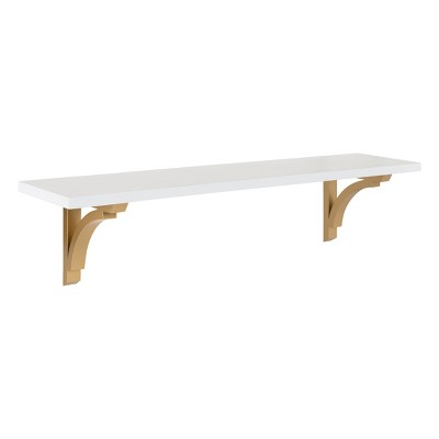 36" White and Gold Floating Wood Wall Shelf