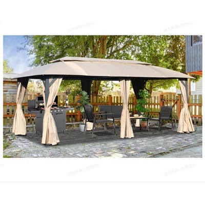 VisioGear Outdoor Gazebo with Double Roofs, Gazebo Canopy Tent for Deck Backyard Garden, Brown, 240"*120"*105.6"