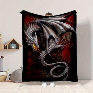 Lomsoe 3D Vintage Dragon Print Flannel Blanket - All Seasons Soft and Warm Throw Blanket for Bed, Napping, Camping, Travel, Office - 1 of 4