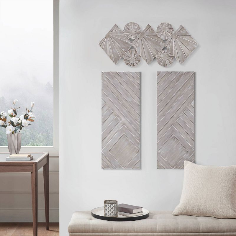 3pc Ash Carved Wood Wall Decor Panel Set Gray/Silver - Madison Park, 1 of 15