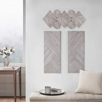 3pc Ash Carved Wood Wall Decor Panel Set Gray/Silver - Madison Park