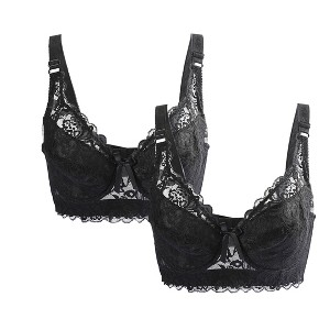Allegra K Women Full Cup Breathable Comfort Floral Lace Non-Padded Underwired Bra - 1 of 4