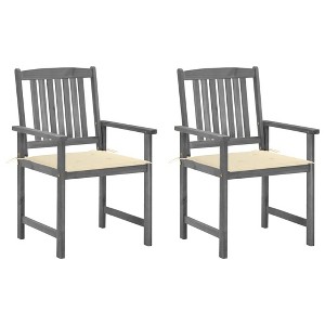 vidaXL Patio Chairs with Cushions 2 pcs Gray Solid Acacia Wood - 1 of 4