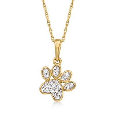 Ross-Simons 0.10 ct. t.w. Diamond Paw Print Pendant Necklace in 10kt Yellow Gold