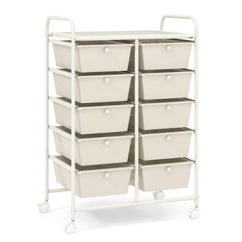 Tangkula 10-Drawer Rolling Storage Cart Tools Scrapbook Paper Organizer on Wheels White