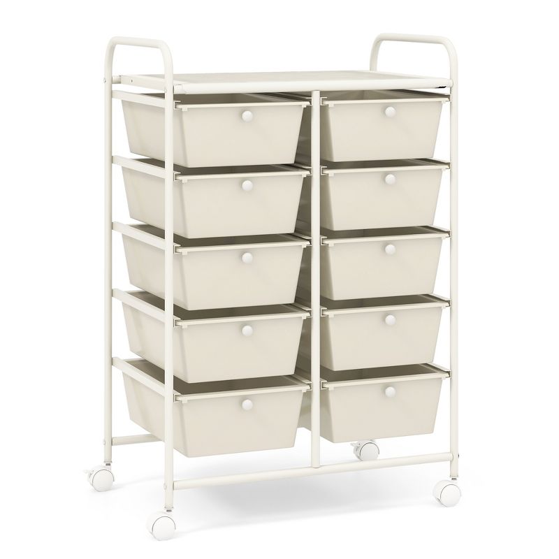 Tangkula 10-Drawer Rolling Storage Cart Tools Scrapbook Paper Organizer on Wheels White, 1 of 11