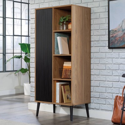 Serene Walnut and Black Storage Cabinet with Adjustable Shelves