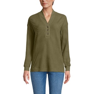 Lands' End Women's Long Sleeve Waffle Shawl Collar Henley - 1 of 3