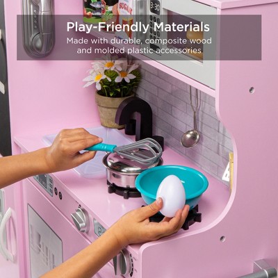 Pink Wooden Kids Play Kitchen Set with Chalkboard and Accessories