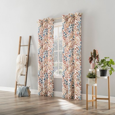 Indigo Blue Floral Botanical Print Room Darkening Grommet Curtain Panel