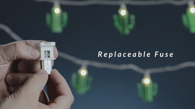 Green Cactus Warm White Outdoor Patio String Lights