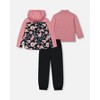 Deux par Deux Girl 3-In-1 Mid-Season Outerwear Set with Printed Jacket Pink, Black, and Flowers - 3 of 4
